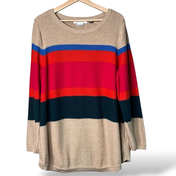 IN EVERY STORY… 100% Cotton Colourful Stripe Oversized Long Sleeve Sweater Sz 1X - Picture 1 of 8